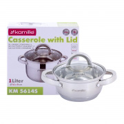 Каструля з кришкою 1л з нержавіючої сталі для індукції та газу Kamille 5614S
