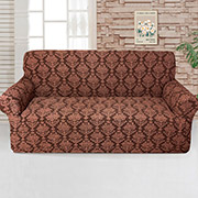 Жакардовий чохол без оборки на тримісний диван Love You кофейний