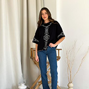 Футболка жіноча в'язана Вишиванка Art Knit чорна з білим