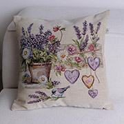 Декоративна гобеленова подушка Пташка в квітах Лавандовий садочок Прованс