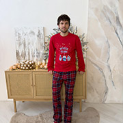 Чоловіча тепла піжама Winter Holiday KMW20 лонгслів і штани Cosy червоно-синя клітинка