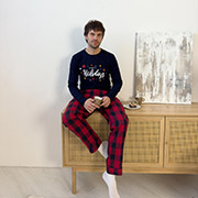 Чоловіча піжама Глен F220PL20 лонгслів і штани Cosy червоно-синя