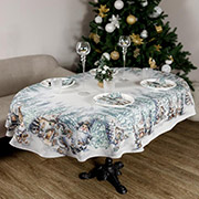 Скатертина новорічна гобеленова овальна Казкові гноми Прованс