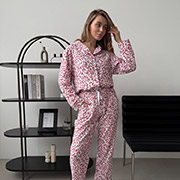 Жіноча муслінова піжама Crocus M251P сорочка та штани Cosy з леопардовим принтом