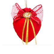 Елочное украшение сердце 8 см с красным бантом и брошкой птичка Красный маскарад Lefard 085-071
