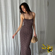 Платье пляжное вязаное Кружево Art Knit кофейное с открытой спиной