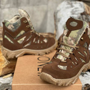 Шкіряні берці з конопляною тканиною зимові Ukono коричневий, піксель