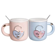 Набір чашок порцелянових з кришками та ложками 2х400 мл Lovers Lock Yiwu FM-32