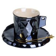 Чашка порцелянова з блюдцем та ложкою 200 мл Yiwu FM-2A чорна