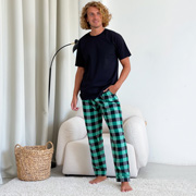 Пижама мужская из штанов и футболки Cosy зелено-черная