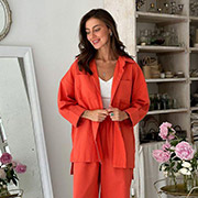 Сорочка бавовняно-лляна oversize Прованс коралова