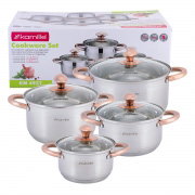 Набір каструль із нержавіючої сталі 8 предметів для індукції та газу 1.5л, 2.0л, 3.0л, 5.0л Kamille 4937