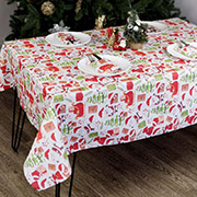 Скатертина бавовняна новорічна Санта на білому Прованс