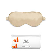 Набір для сну Love You бежевий (шовкова маска для сну, 2 комплекти беруш, пакет-косметичка)