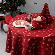 Скатертина новорічна кругла Дзвіночки на червоному Прованс