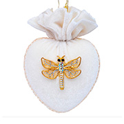 Елочное украшение сердце со стрекозой Шампань 8см Lefard 085-209