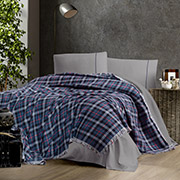 Спальний комплект Plaid navy blue First choice плед, простирадло і наволочки