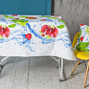 Скатертина бавовняна Фрукти 21044-1 рогожка Ecotton біла