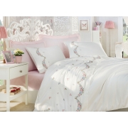 Комплект постільної білизни Dantela Vita сатин з вишивкою Embroidered Lara krem кремовий