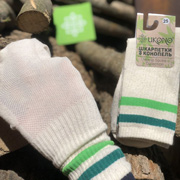 Шкарпетки конопляні літні високі Ukono молочно-білі із зеленими смугами