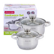 Набір каструль із нержавіючої сталі 4 предмети для індукції та газу 1.5л, 2.0л Kamille 4914