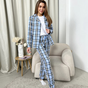 Піжама жіноча демісезонна трійка Cosy клітинка блакитна