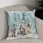 Декоративная гобеленовая новогодняя подушка Домик Сказочные гномы-2 Прованс
