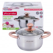 Каструля з кришкою 1.5л з нержавіючої сталі та порожнистими ручками для індукції та газу Kamille 4930