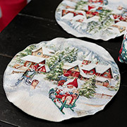 Салфетка новогодняя гобеленовая круглая Снежная зима Прованс