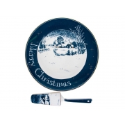 Блюдо для торта с лопаткой фарфоровые 26 см New Christmas Lefard 924-723