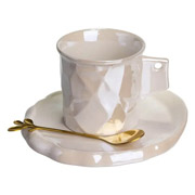Чашка порцелянова з блюдцем та ложкою 200 мл Yiwu FM-2B біла