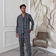 Чоловіча тепла піжама F671P сорочка та штани Cosy клітинка сіро-чорна сіро-чорна