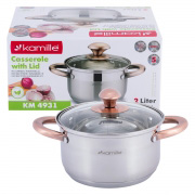 Каструля з кришкою 2л з нержавіючої сталі та порожнистими ручками для індукції та газу Kamille 4931
