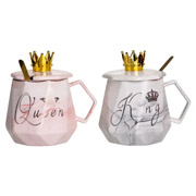 Набір чашок порцелянових з кришками та ложками 2х400 мл King and Queen Yiwu FM-30