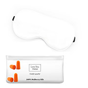 Набір для сну Love You айворі (шовкова маска для сну, 2 комплекти беруш, пакет-косметичка)