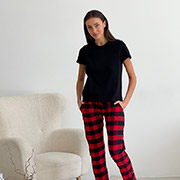Жіноча піжама P-F22P+F02ws штани та футболка Cosy червоно-чорна в клітинку