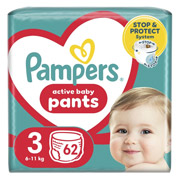 Підгузки-трусики дитячі 6-11 кг розмір 3 62 шт Active Baby-Pants Midi Pampers 8006540069233
