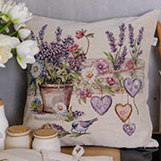 Декоративна гобеленова наволочка Пташка в квітах Лавандовий садочок Прованс