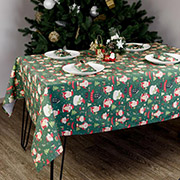 Скатертина бавовняна новорічна Санта на зеленому Прованс