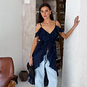 Блуза з воланами довга Art Knit синій