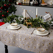Скатертина новорічна Шапочки на бежевому Прованс
