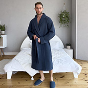 Подарунковий чоловічий набір Сапфір set920S вафельний халат і капці Cosy синій у коробці