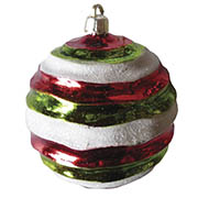Набір ялинкових кульок білий з червоними і зеленими смугами Новогодько 972159