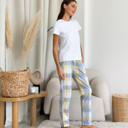 Піжама жіноча зі штанів і футболки F50P+ f01ws Cosy клітинка жовто-сіра