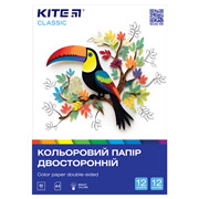 Бумага цветная двусторонняя 12 листов A4 Classic Kite K-287
