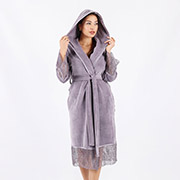 Халат жіночий велюровий довгий з капюшоном Nusa NS-0539 lila