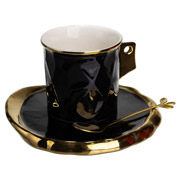 Чашка порцелянова з блюдцем та ложкою 200 мл Yiwu FM-1A чорна