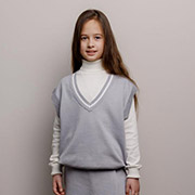 Жилетка в'язана для дівчинки Art Knit сіра з білою смужкою