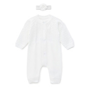 Комбінезон ажурний для новонароджених з пов'язкою на голову Art Knit молочний