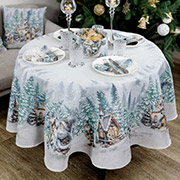 Скатертина новорічна гобеленова кругла Казкові гноми Прованс